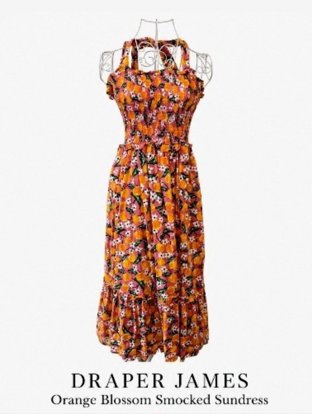 Draper James Orange Floral Smocked Midi Dress